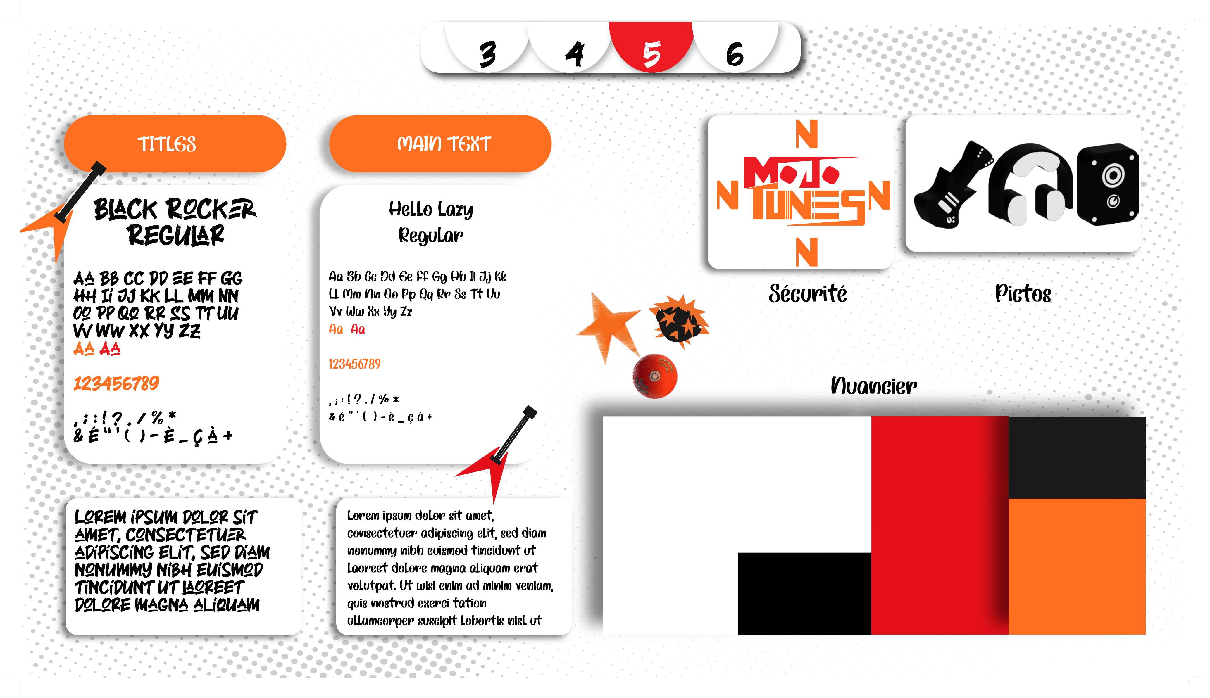 MOJO TUNES — Typographie, pictos & nuancier